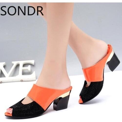 Patent Leather Open Toe High Heel Sandals For Women Sexy Summer Party Flip Flops 2021 Fish mouth sandals