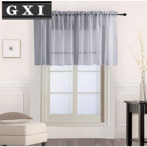 Grey Short Sheer Curtains Window Solid Tulle Drapes Valance for Bedroom Bathroom Living Room Kitchen Cafe Door Decore WP184-3