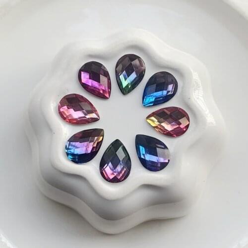 Teardrop Shape Rhinestones with Flatback Resin Crystals Stones DIY Drop 6 Colors Mixed Color Gradient Ramp 240pcs 10*14mm E55
