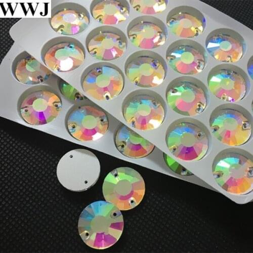 High quality All Size Round Xilion Flat Top Sew On Stone Crystal Clear AB Color 8,10,12,14,16,18mm Sewing Glass Crystal Beads