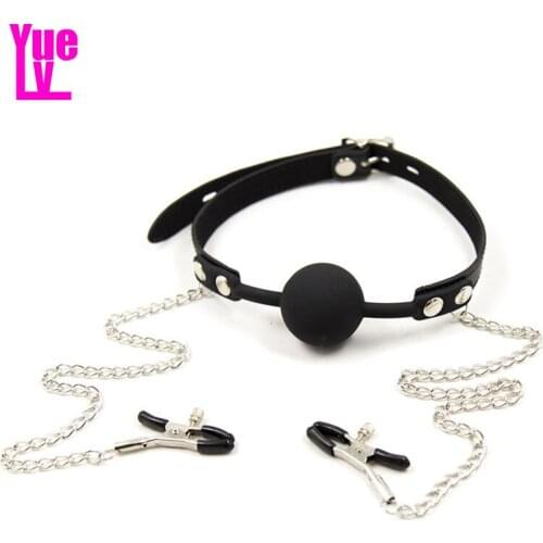 YUELV 3 Colors Silicone Open Mouth Gag Ball With Nipple Clamps Flirt Fetish Women Breast Bondage Restraints Adult Games Sex Toys