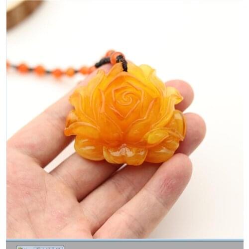 Yellow Amber Rose Pendant Fashion Flower Necklace Charm Jewellery Lucky Amulet Gifts for Women Men