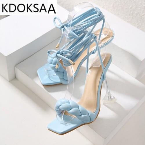 2021 New Summer Fashion Design Weave Women Sandals Transparent Strange High heels Ladies Sandals Open Toe Shoes
