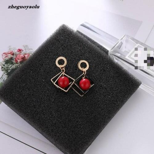 2019 New Fashion Hollow Square Round Statement Earrings Brincos Simple Red White Pearl Tassel Hanging Earrings Womens Jewelry