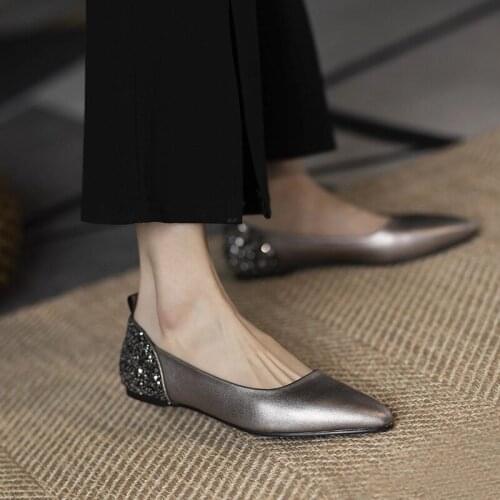 Thick Heel Single Shoes Women,Pointed toe,Office Lady Working Shoes,Shallow,French Style,Female Footware,Black,Gun Color