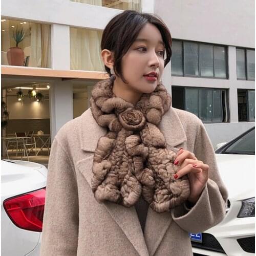 2019 solid rex rabbit fur scarf Korean version female winter neckerchief joker flouncing stringy selvedge scarf