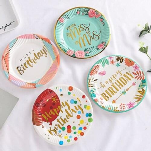 10pcs/set 7Inch Disposable Plates Craft 250ML Disposable Cups High Quality Tableware Birthday Party Supplies
