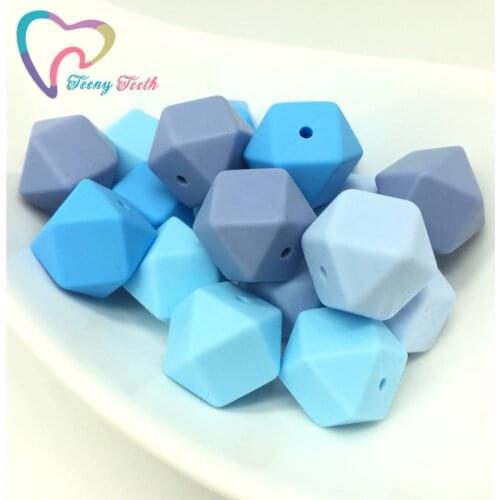 10 PCS Boys Blue Hexagon Silicone Teething Beads 17MM Silicone Teething Necklace Food Grade Silicone Beads Newborn Gift BPA Free