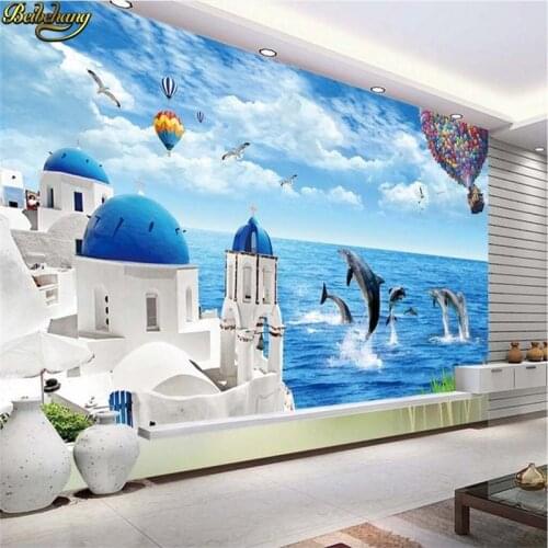 Beibehang Aegean Sea Mediterranean Custom 3D flooring Wall Mural Wall paper European photo Wall Painting wallpaper for walls 3 d