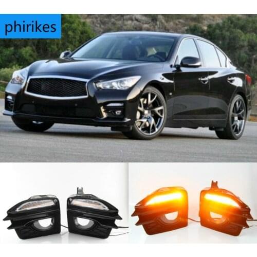 Car Front Fog Lights Grille Cover + LED Daytime Running Light Lamp For Infiniti Q50 Sport 2014 2015 2016 2017 Signal day lights
