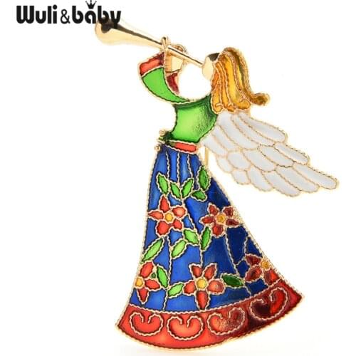 Wuli&baby Beauty Blow Horn Angel Brooches For Women Enamel New Year Brooch Pins Gifts