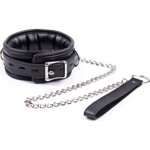 Black Bdsm Collar Leather And Iron Chain Link Sponge Filling Bdsm Slave Collars Women Bondage Restraints Sex Toys for Couples
