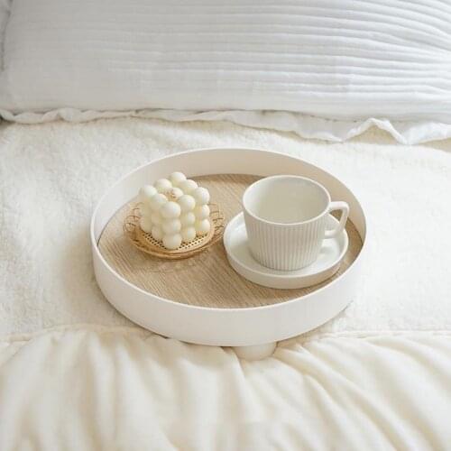 Morandi Color Tray Round Storage Rack Simple Snacks Sundries Fruits Household Tea On The Table Wooden Basket Nordic Style