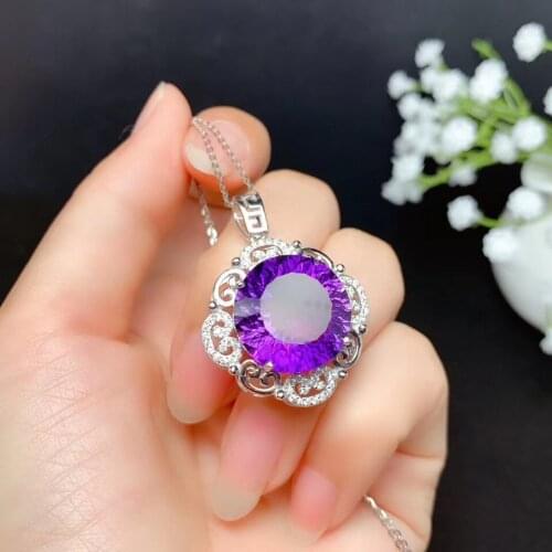 Good Valentine Gift 100% Natural And Real Amethys Necklace 925 Sterling Silver Amethys Pendant