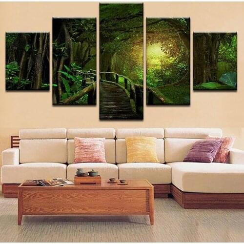 5 Pieces Wall Art Canvas Painting Scenery Poster Magical Forest Trees Modern Abstract Home Living Room Decoration Frame