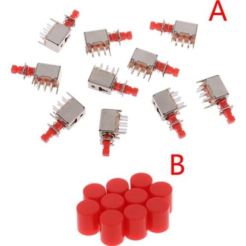 10pcs New PS-22F03 Right Angle PCB Latching Push Button Switch With Cap 6 Pins Self-locking Key Power Switches