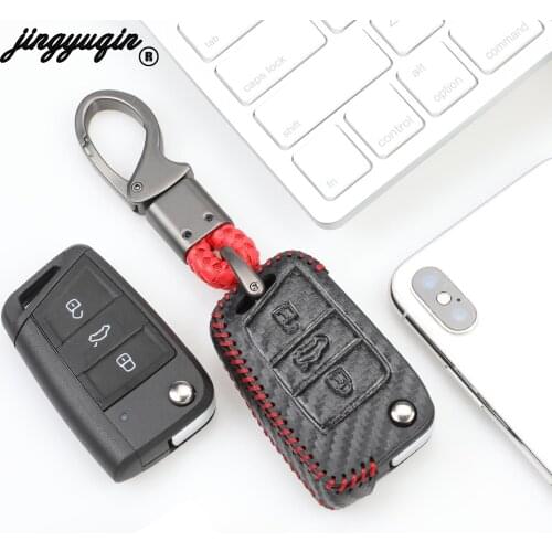 Jingyuqin Leather Key Case Cover For VW Polo Golf 7 Tiguan for Skoda Octavia Kodiaq Karoq for SEAT Ateca Leon Ibiza 2015 2016