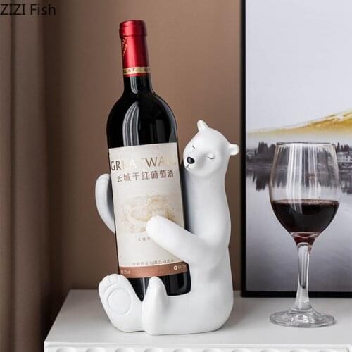 Creativity Polar Bear Wine Rack Red Wine Beverage Trays Adornment Cute Animal Wine Holder Resin Sculpture Coffee Table Ornaments