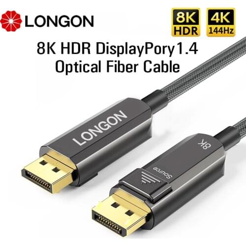 LONGON 8K DP1.4 Cable Optical Fiber Displayport Wire For Navida RTX3070 3080 3090 AMD 4K 144Hz 240Hz Monitor 5m 10m 15m 20m100m