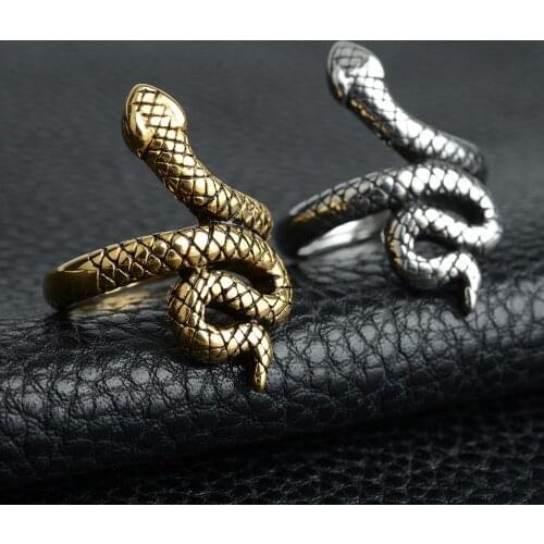 Fashion Retro Exaggerated Spirit Snake Dragon Personality Punk Wind Snake-Shaped Nightclub Ring Student Trend Jewelry Gift