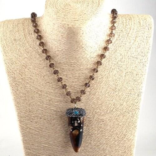 Fashion Bohemian Tribal Jewelry Rosary Chain Crystal Ox Horn Pendant Skull Necklaces For Women Ethnic Necklace