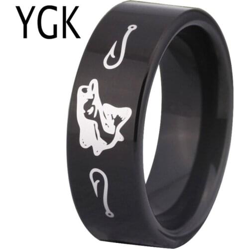 YGK JEWELRY Hot Sales 8MM Black Pipe Outdoor Hunting Fishing New Mens Tungsten Comfort Fit Ring for Wedding