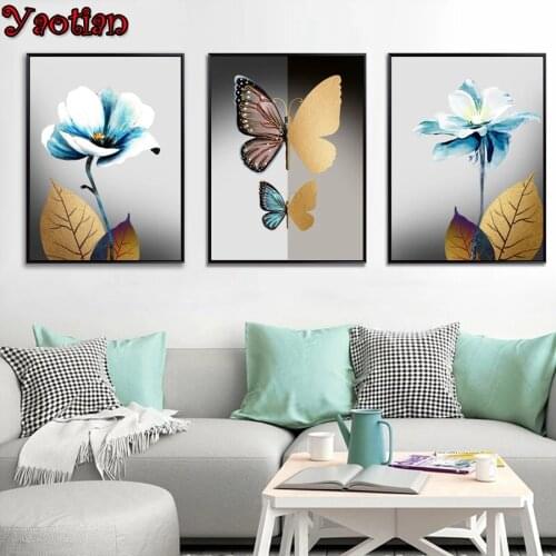 3 Piece Butterfly flower Painting Full Round Square Drill embroidery,Diamond Mosaic Diamond Painting Triptych Painting