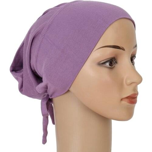 Newest Modal Cotton Muslim Underscarf Hijabs Inner Caps Tie Back Elastic Solid Color Bonnet Headscarf 1PC