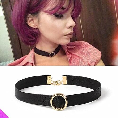 Wholesale 10 Leather PU golden circle accessories collar necklace ladies fashion punk style clavicle necklace 2021 new