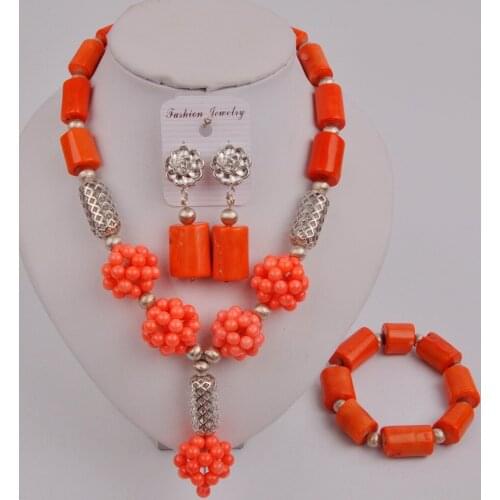 Latest Nigerian Coral Necklace Jewelry Set African Wedding Coral Beads Bridal Jewelry Sets 12-R-04