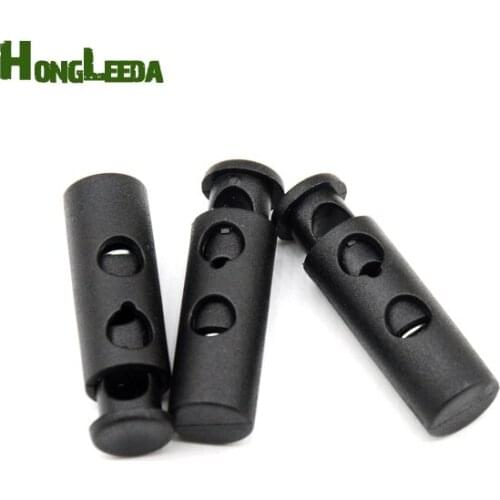 50pcs/lot HLD/K-344F big black plastic round ball cord lock toggles 2-hole spring stoppers 7mm bungee shock cord free shipping
