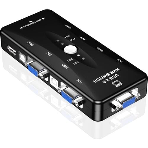 Hot Selling New Arrival 4 Port USB VGA KVM Switch 4-In-1-Out Splitter Adapter F 1 monitor Mouse Keyboard to 4 PC