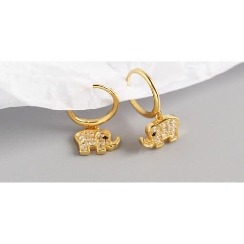 S925 Silver Elephant Crystal Drop Earring Gold Color Animal Fashion Jewelry Women Gift