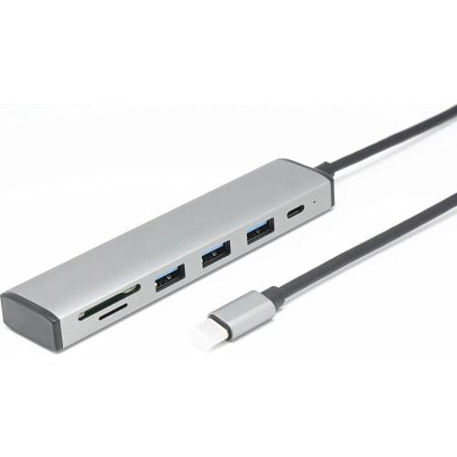 Six-in-one sd/tf card reader hub type-c three-port usb hub multi-function docking station with power supply port