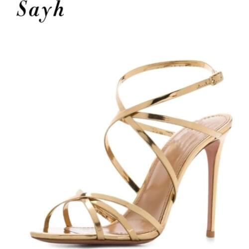 Fashion Women Open Toe Pumps Sandals Ankle Strap Sandals 12cm High Heel Stilettos Shoes Party Prom Dress Shoes Size Plus