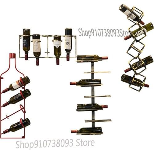 Modern retro old wall-mounted wine rack, metal wrought iron creative geometric shape bar counter wine rack