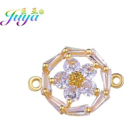 Women Fashion Earrings Bracelets DIY Making Accessories AAA Cubic Zirconia Copper Flower Charm Connectors Handmade Findings