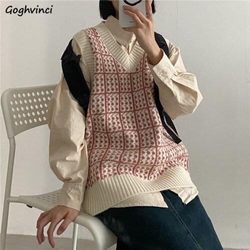 Sweater Vest Women Korean Style Classic Plaid Teens Streetwear Simple All-match Ulzzang Jumper Kwaii Fashion Retro Leisure Chic