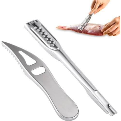2PCS Stainless Steel Cleaning Fish Scale Skin Scraper Peeler Remover Knife Scaler Brush Seafood Tools Kitchen Accessories