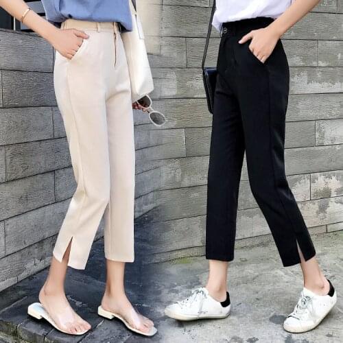 2020 High Waist Pants Women Fashion Slim New Stretchy Skinny Broken Hole Pencil Pants Solid Streetwear Trousers Womens Spring