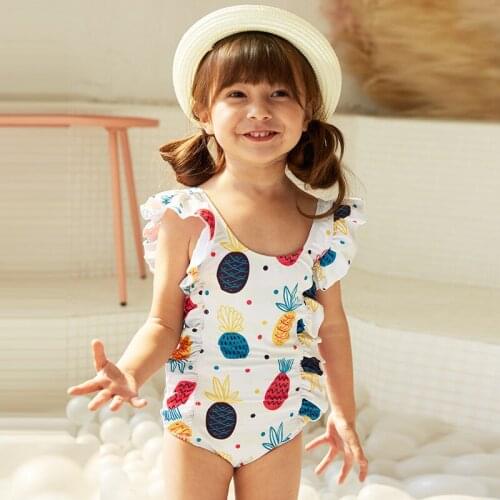 2021 Bikini Set Beach Print Halter Ruffle Kids Swimsuit Cover Up Girl One Piece Children Swimsuit