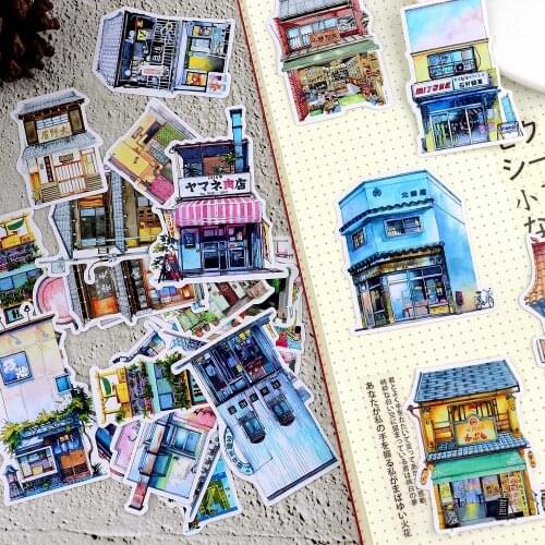 28pcs Kawaii Japanese draw Shop and Building sticker Notebook decoration dry glue pegatinas/hand book Diary stationery Stickers