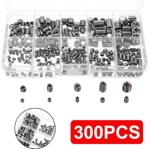 300pcs/set Durable Head Socket Hex Grub Screw Assortment Cup Point Set Metric Standard M3 M4 M5 M6 M8