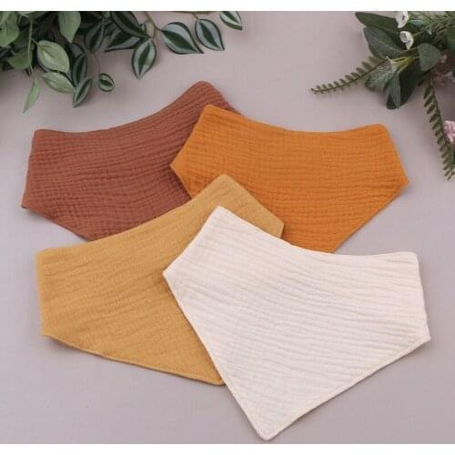 4 Pcs Soft Cotton Triangle Scarf Solid Color Snap Button Bib Baby Feeding Drool Saliva Towel Bandana Burp Cloth