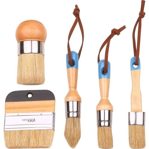 5Pcs Paint Brushes Set Household Paint Brushes Includes Round/Pointed/Flat Brush with Ergonomic Handle Painting and Waxing Tool