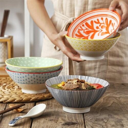 7 Inch Japanese Ceramic Ramen Bowl Household Large Soup Bowl Creative Restaurant Underglaze Hat Instant Noodle Bowl Tableware