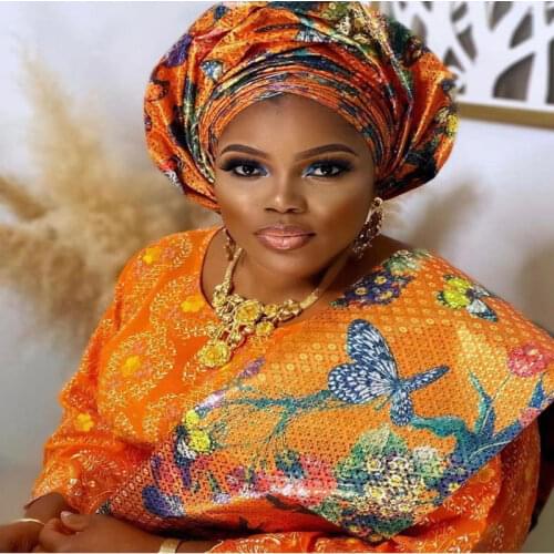 African Multi Color Sego Headtie High Quality 024 2pcs/Bag Headscarf 100% African Sego Headtie & Wrapper For Wedding