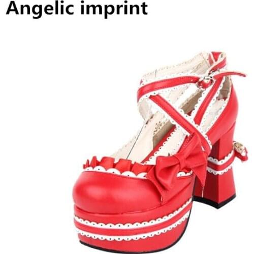 Angelic imprint woman mori girl lolita cosplay shoes lady super high heels pumps women princess dress party shoes lacework 9.5cm