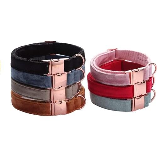 Velvet Dog Collar and Leash Set Soft & Comfy Adjustable Collars for Pet Dog Walking