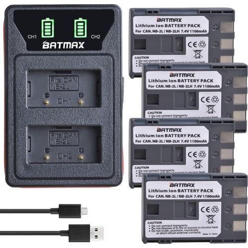 Batmax NB-2L NB-2LH NB2L Camera Battery+New LED USB Dual Charger with Type C Port for Canon EOS 400D S80 S70 S50 S60 350D G7 G9
